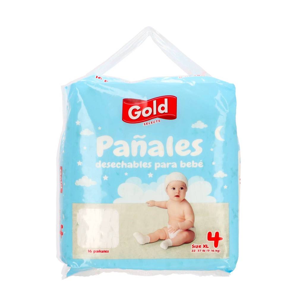 Panales Desechables para Bebe Gold Selects 16 Unidades Size XL4
