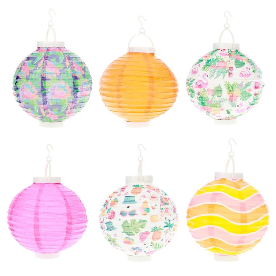 Luau LED Paper Lanterns, 7.4x7.4x8.2 in.