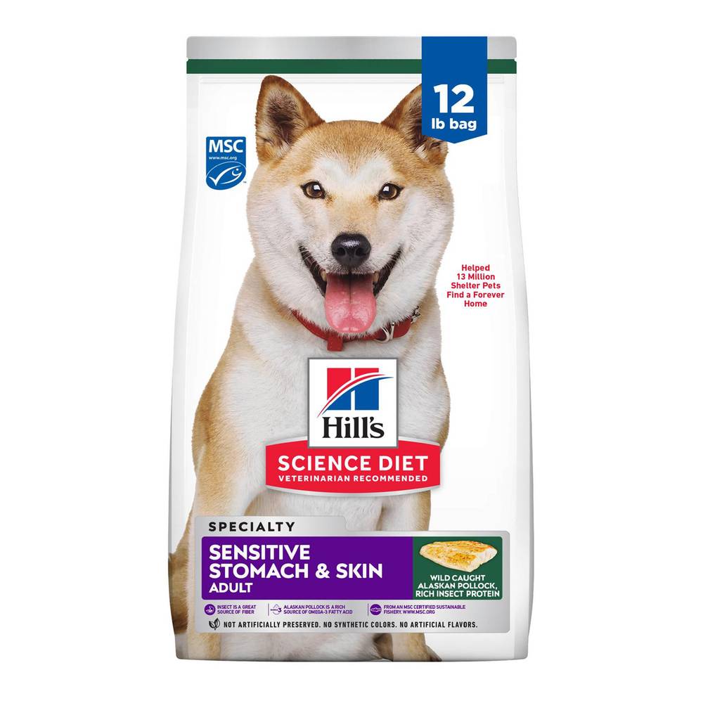 Hill's Science Diet Sensitive Stomach & Skin Adult Dry Dog Food, Pollock, (12 lbs)