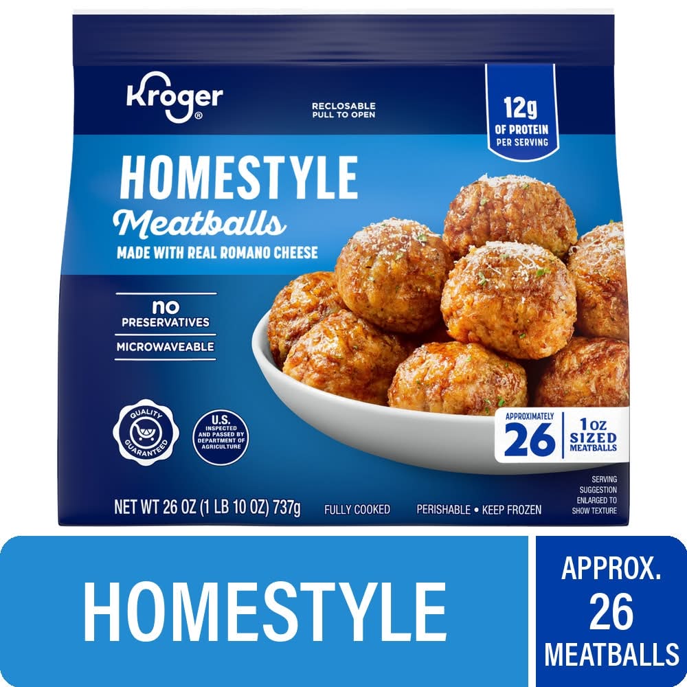 Kroger Fully Cooked Home Style Meat Balls, Romano Cheese (26 oz, 26 ct)