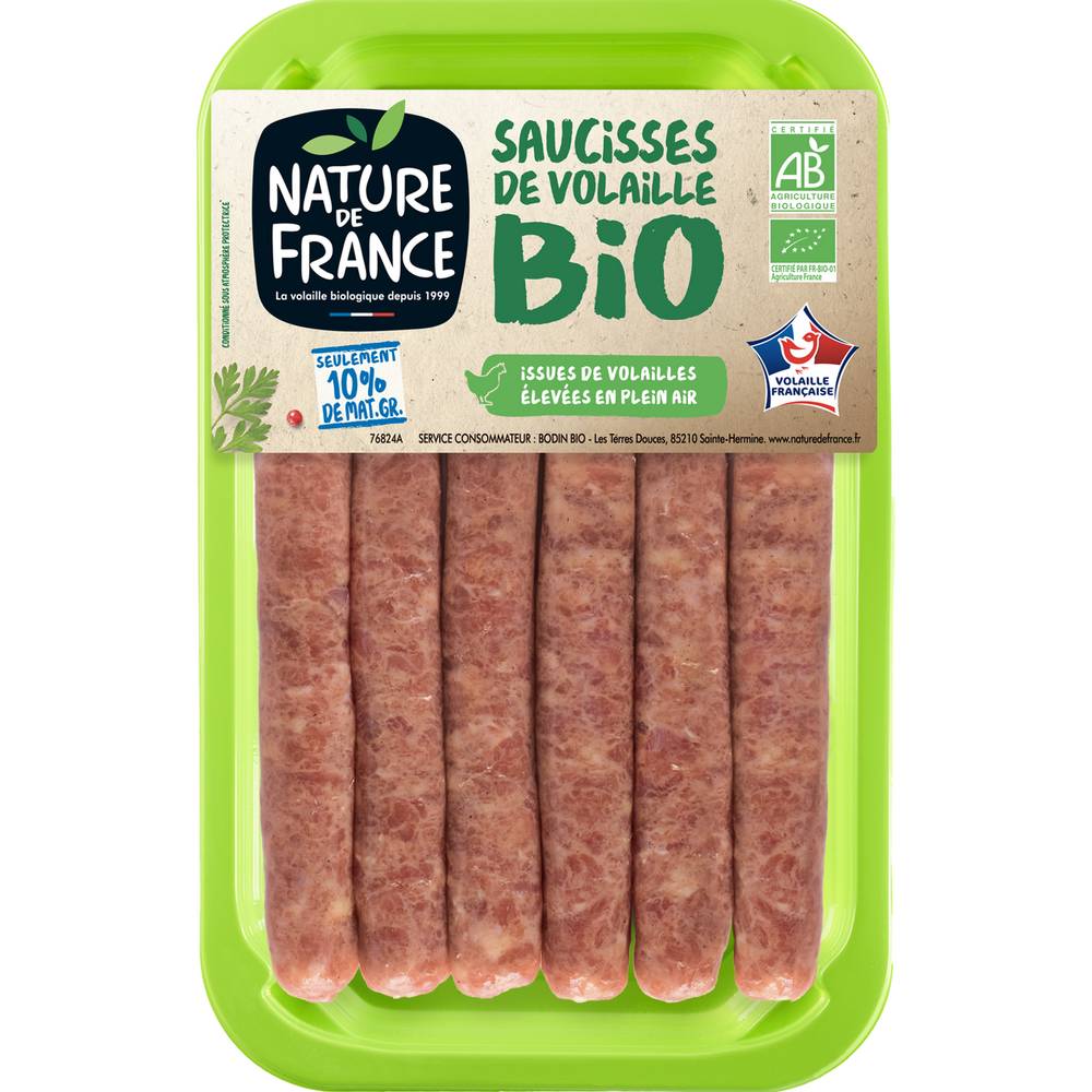 Nature de France - Saucisse de volaille bio nature (6 pièces) (300g)