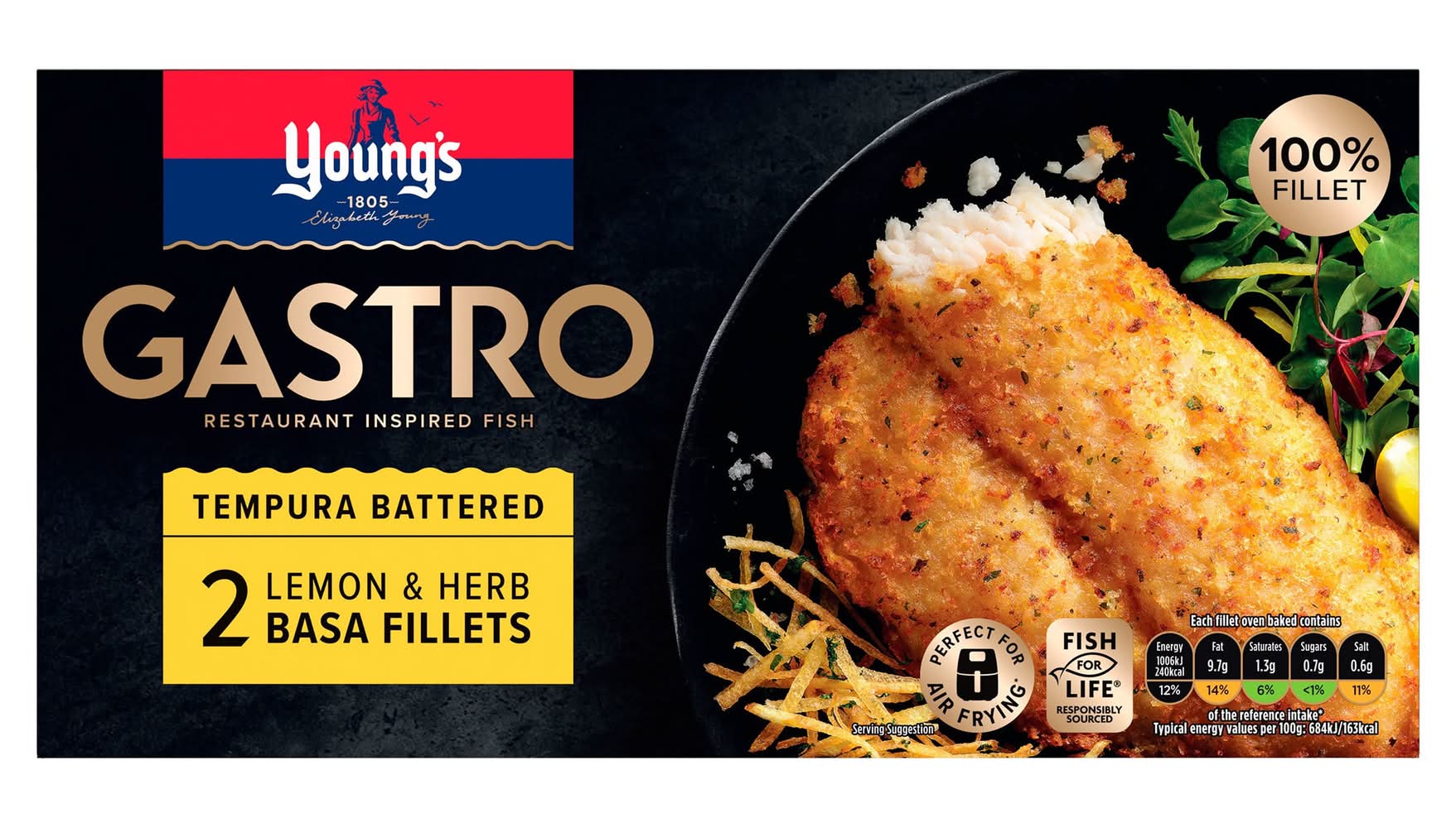 Young's Gastro Tempura Battered Lemon & Herb Basa Fillets (2 pack)
