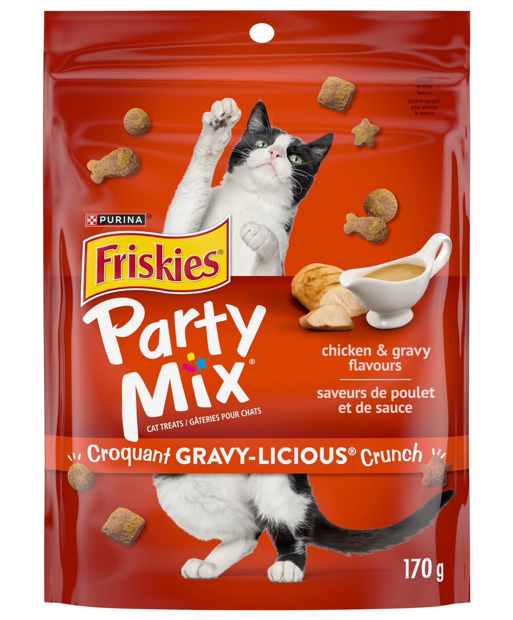 Purina Friskies Party Mix Gravylicious Crunch Chicken & Gravy Cat Treats (170 g)