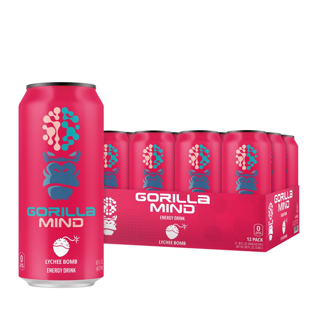 Gorilla Mind Energy Drink, Lychee (12 x 12 fl oz)