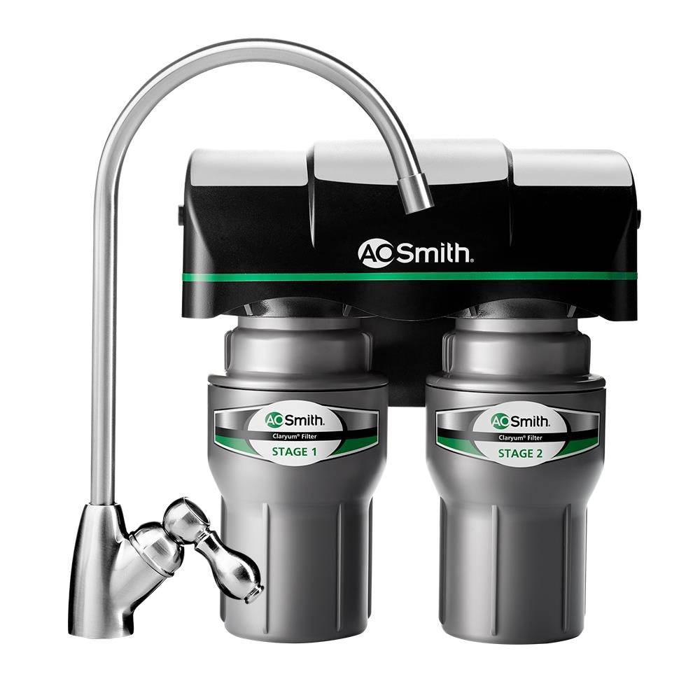 A.O. Smith 2-Stage Carbon Block Under Sink Water Filtration System with Brushed Nickel Faucet | AO-US-200