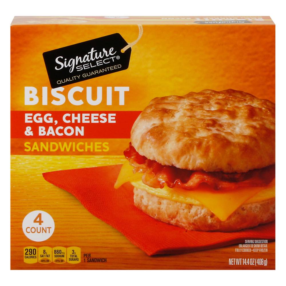 Signature Select Biscuit Egg Cheese & Bacon Sandwiches (4 ct)