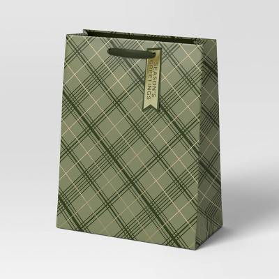 Wondershop Diagonal Plaid Vogue Christmas Gift Bag, Large, Green