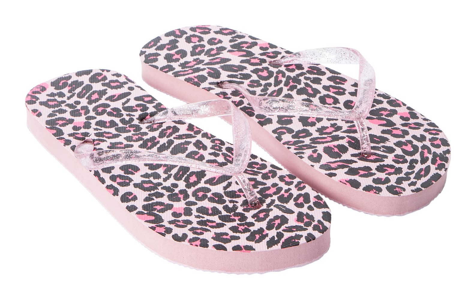 Juniors Printed Flip Flops Medium Pink Leopard