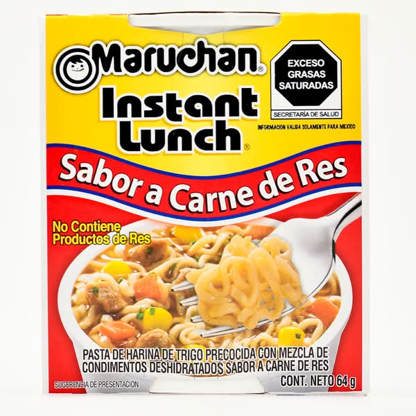 Maruchan · Instant lunch pasta de harina de trigo precocida, carne de res (64 g)