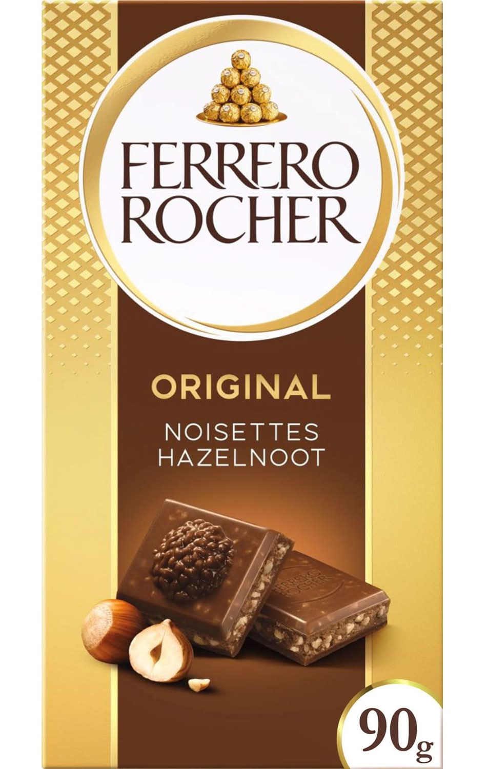 Ferrero Rocher - Tablette chocolat au lait fourrée, noisette (90g)
