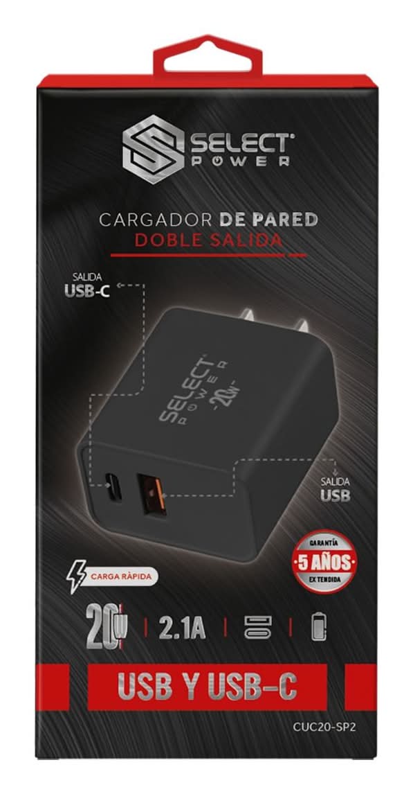 Select Power · Cargador de pared doble salida