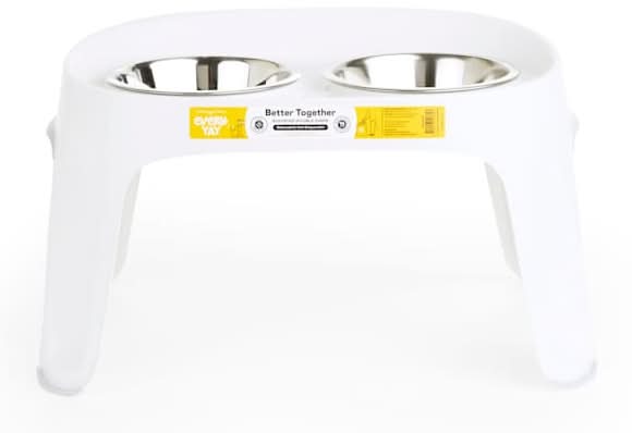 EveryYay Essentials Better Together White Elevated Double Diner Dog Feeder, 7.5 Cups