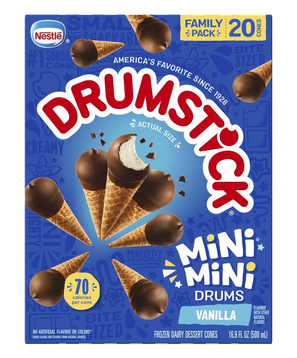 Drumstick Mini Drums Dairy Dessert Cones, Vanilla (16.9 fl oz, 20 ct)