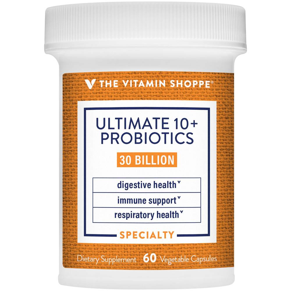 Ultimate 10+ Probiotics - Immune Support, Digestive & Respiratory Health - 30 Billion Cfus (60 Vegetable Capsules)