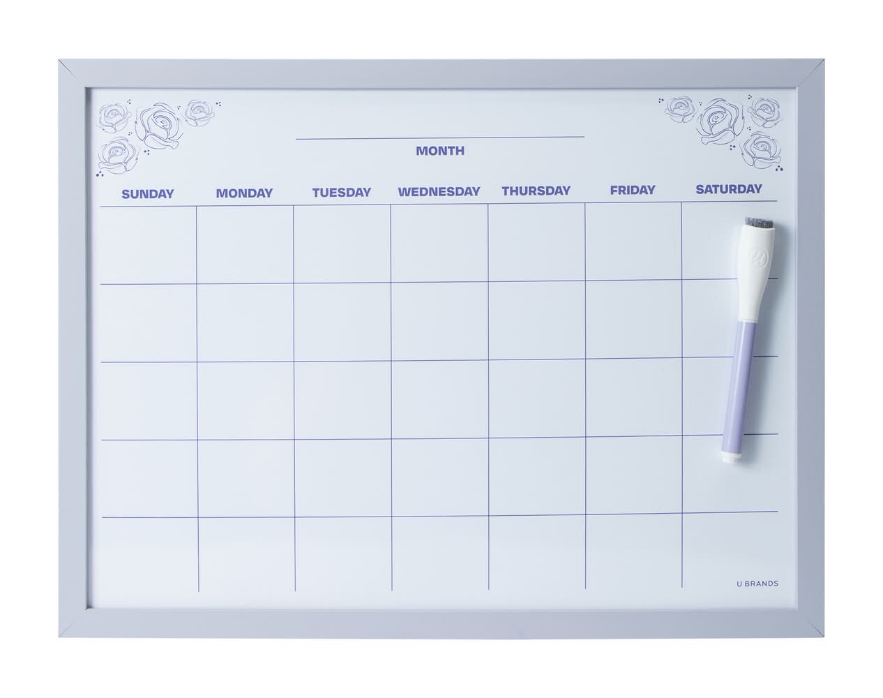 Wood Style Frame Dry Erase Calendar Purple