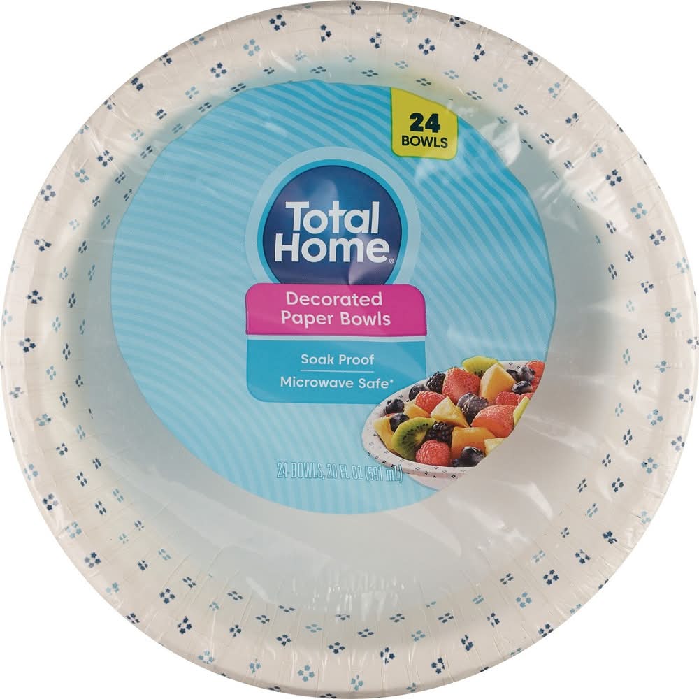 Total Home Decorated Paper Bowls 20 fl oz (24 ct)