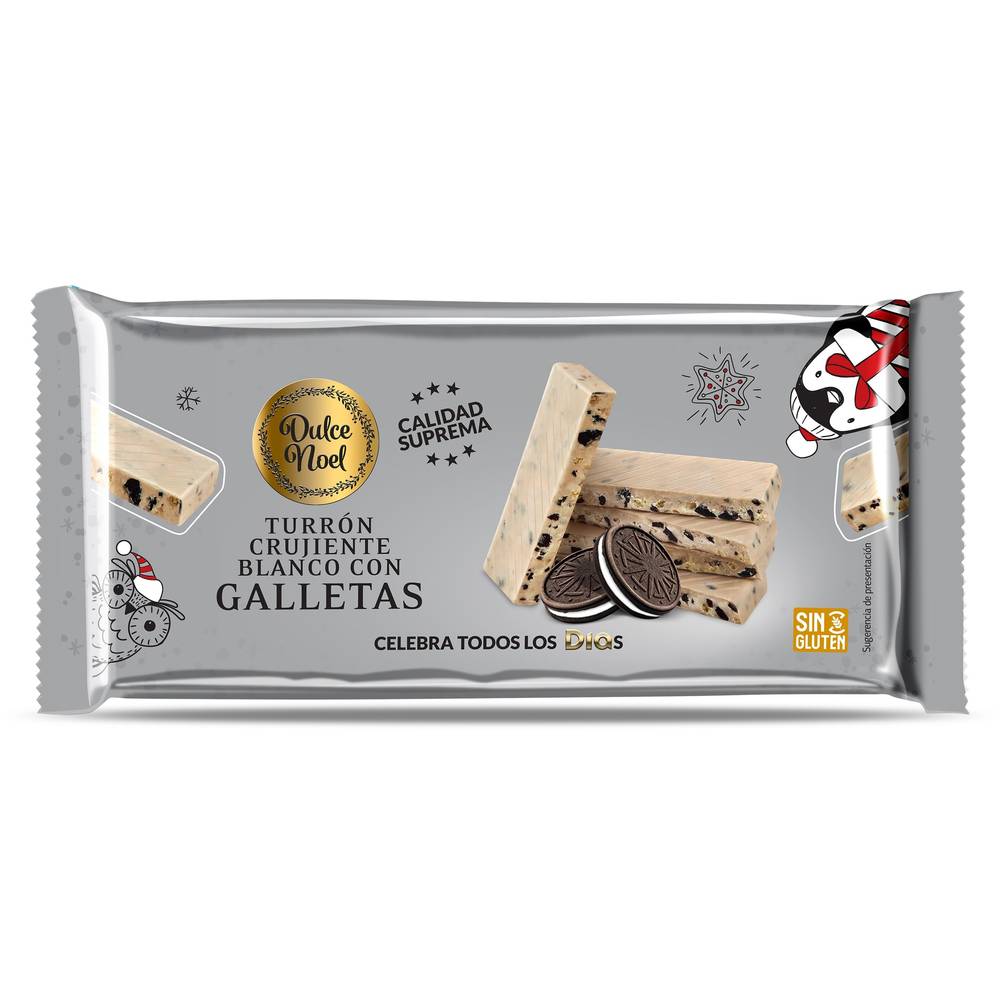 Turrón Crujiente De Chocolate Blanco Con Galletas Dulce Noel Dia Bolsa 150 G