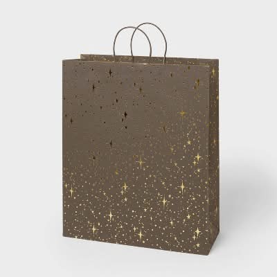Spritz Gold Foil Dots & Stars Black Jumbo Gift Bag, Large