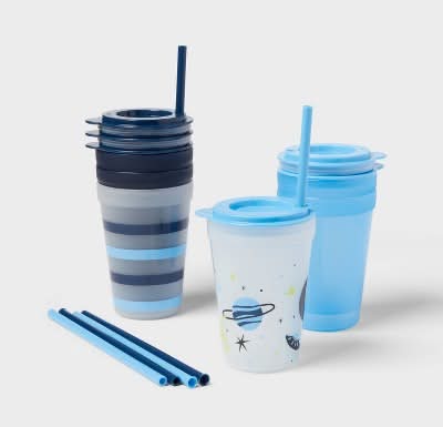 Pillowfort Plastic Drinkware Set, Green/Blue (18 ct)