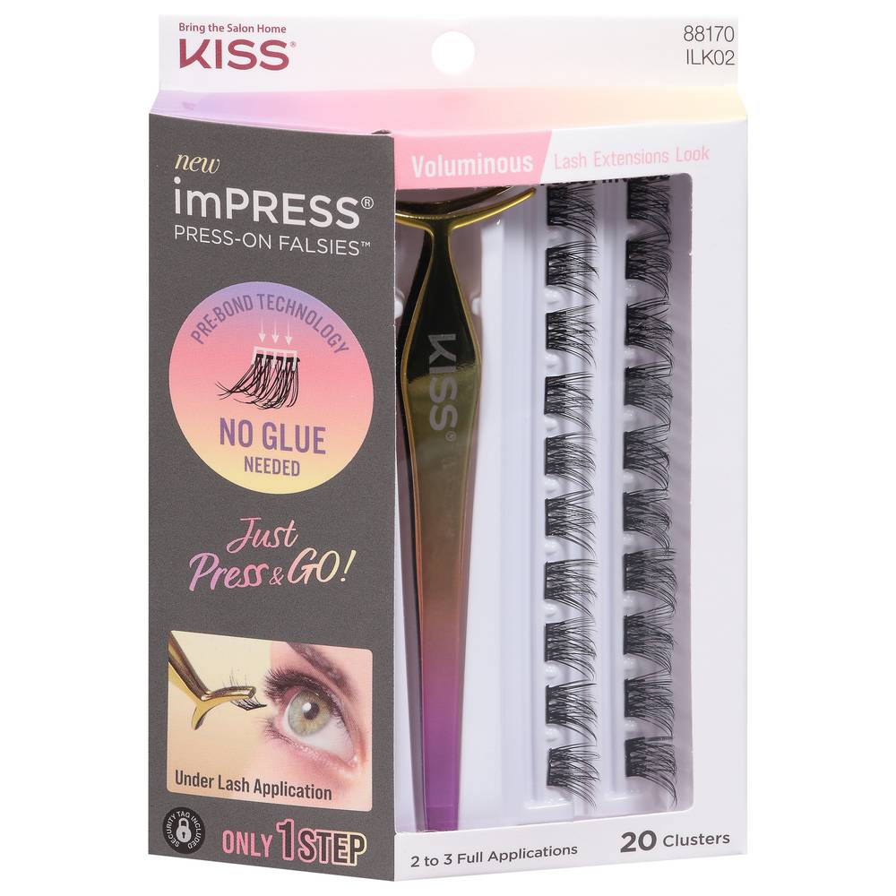 KISS Impress Press and Go Natural Effect Kit Press-On Falsies, Black Voluminous (1.9 oz)