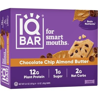 IQBAR Chocolate Chip Almond Butter Protein Bars (4 x 1.6 oz)