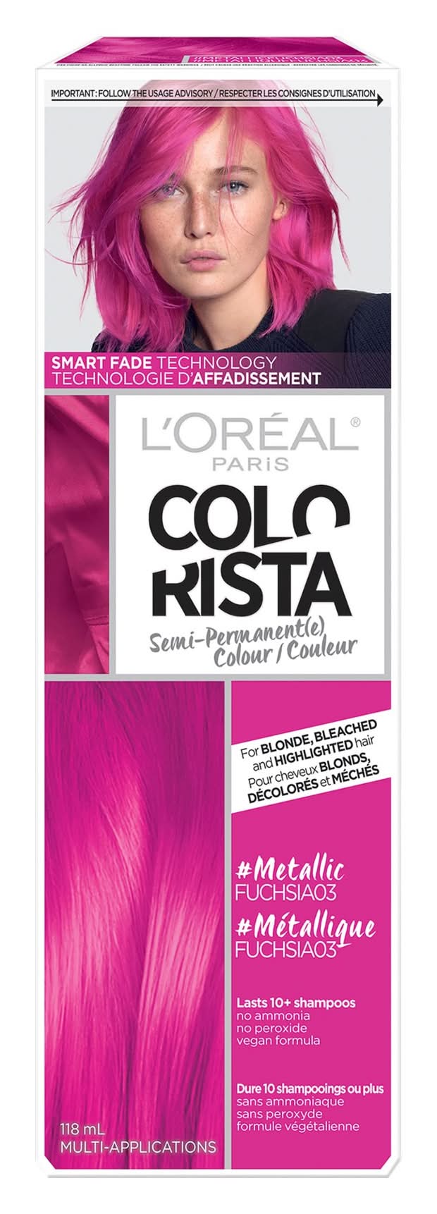 L'Oréal Colorista Semi Permanent Hair Color For Blonde Hair, Metallic Pink (4 fl oz)