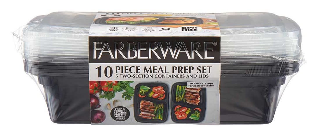 Farberware Meal Prep Set 10 Sets Rectangular 2 Compartment 3.7 Cup