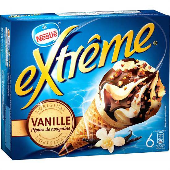 Glaces vanille pépites nougatine EXTREME - la boite de 6 cônes - 426g
