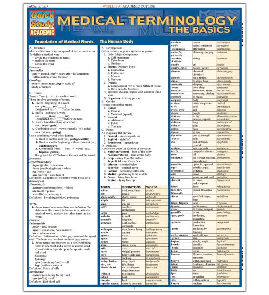 QuickStudy Guide, Medical Terminology: The Basics