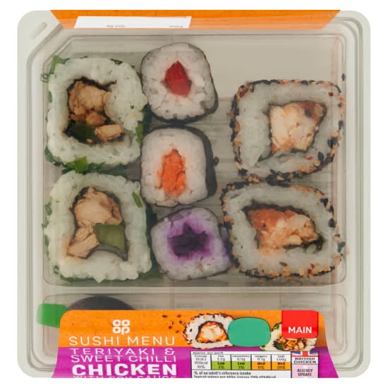 Co-op Teriyaki & Sweet Chilli Chicken, Sushi Menu With Soy Sauce