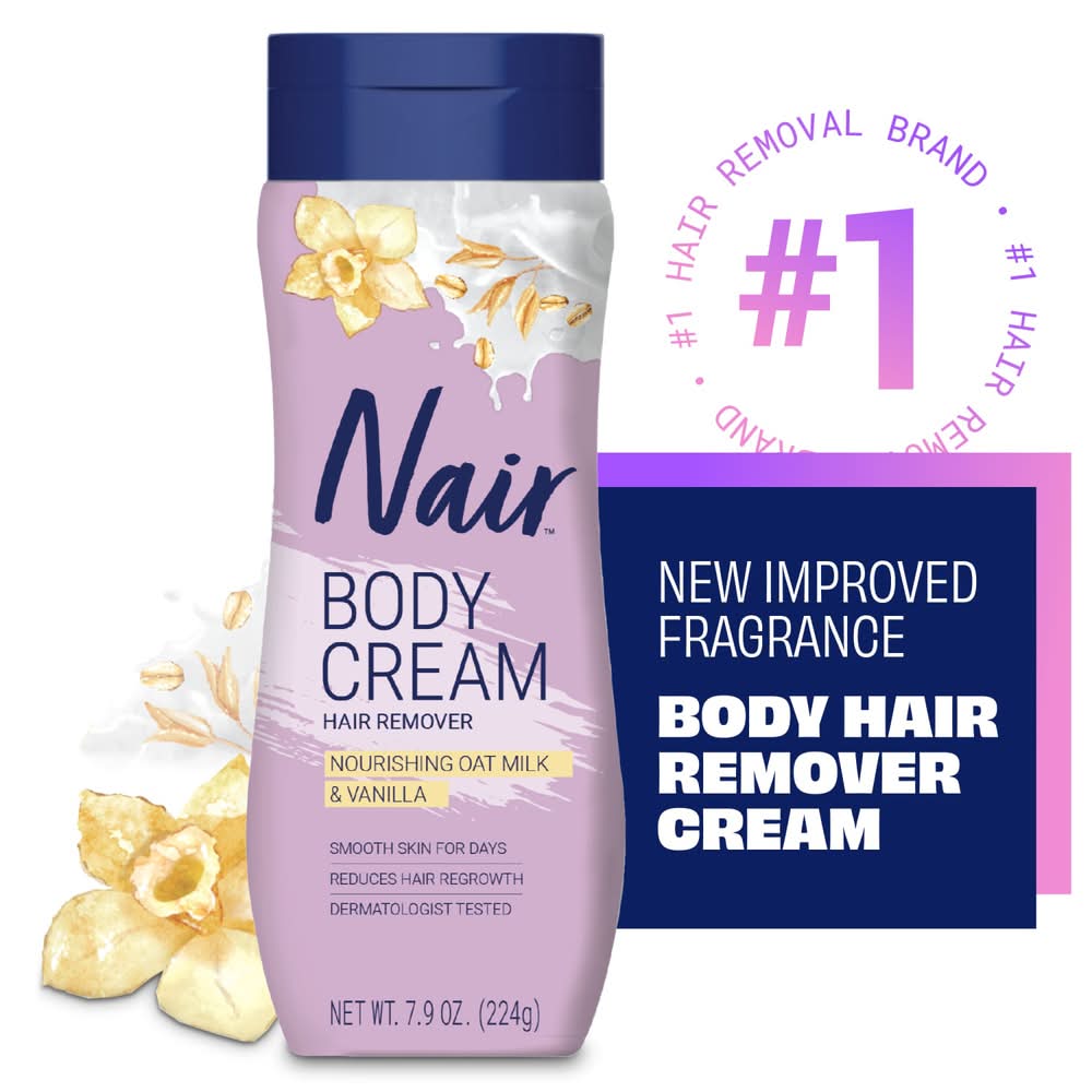 Nair Hair Remover Body Cream, Nourishing Oat Milk-Vanilla (7.9 oz)