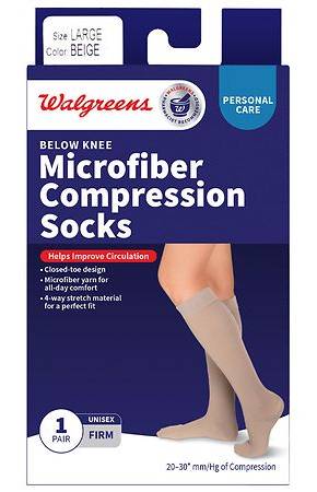 Walgreens Unisex Microfiber Compression Socks, Large, Beige