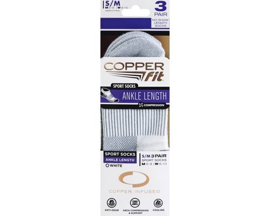 Copper Fit · Ankle Length S/M White Sports Socks (3 pairs)