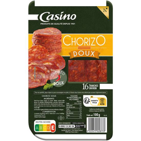 CASINO - Chorizo - Doux - 16 tranches - 100g