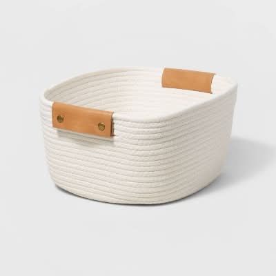 Brightroom Decorative Coiled Rope Square Base Tapered Basket, Small , White