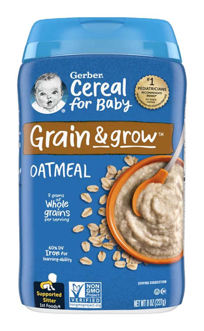 Gerber Grain & Grow Oatmeal Cereal For Baby Supported Sitter 1st Foods 8 Oz Canister