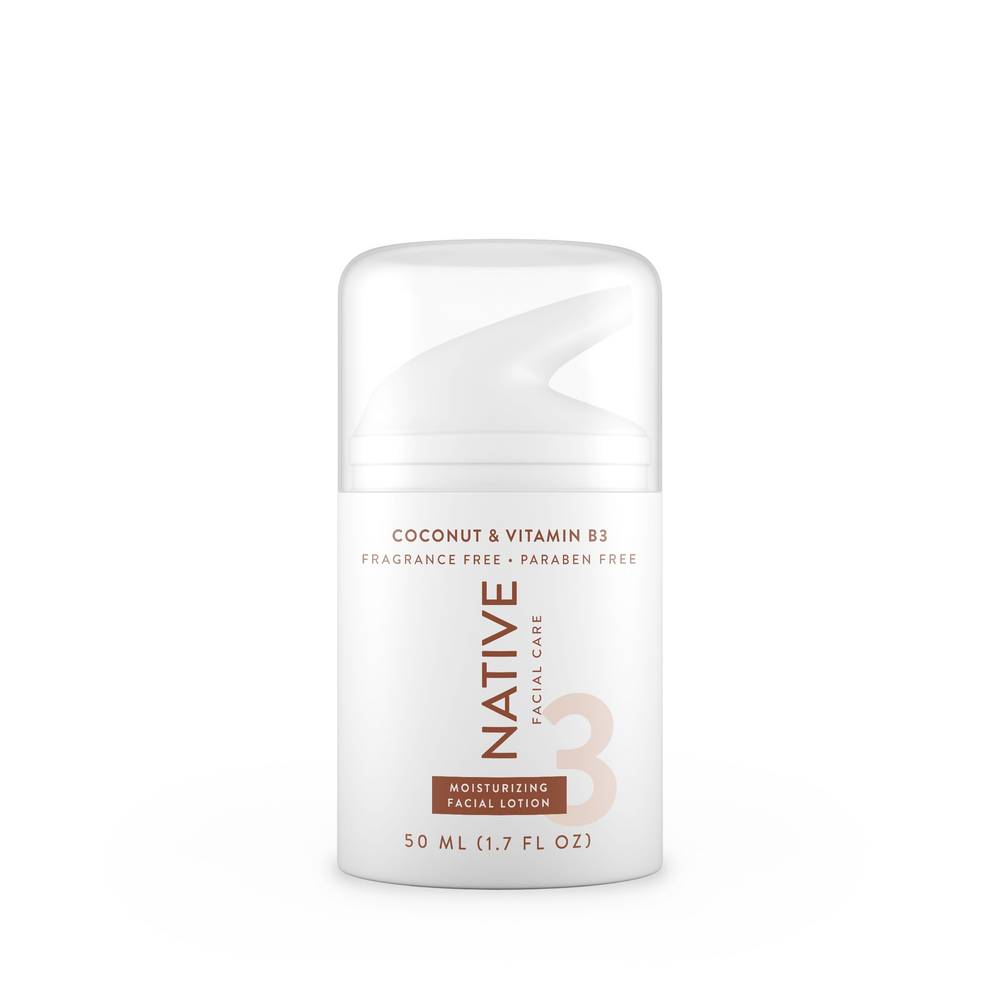 Native Coconut & Vitamin B3 Moisturizing Facial Lotion, Fragrance-Free, 1.7 OZ