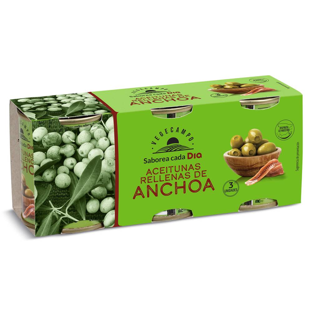 Aceitunas Rellenas De Anchoa Vegecampo De Dia Lata 3 X 50 G