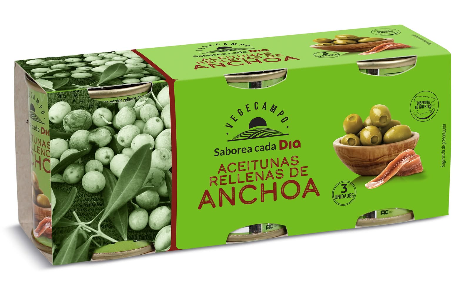 Aceitunas Rellenas De Anchoa Vegecampo De Dia Lata 3 X 50 G