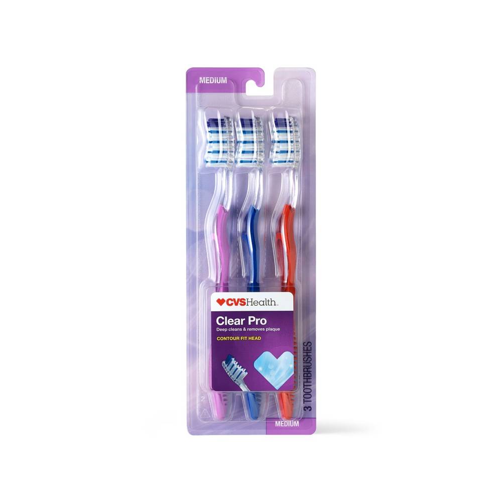 Cvs Health Clear Pro Toothbrush, Medium Bristle, 3 Ct