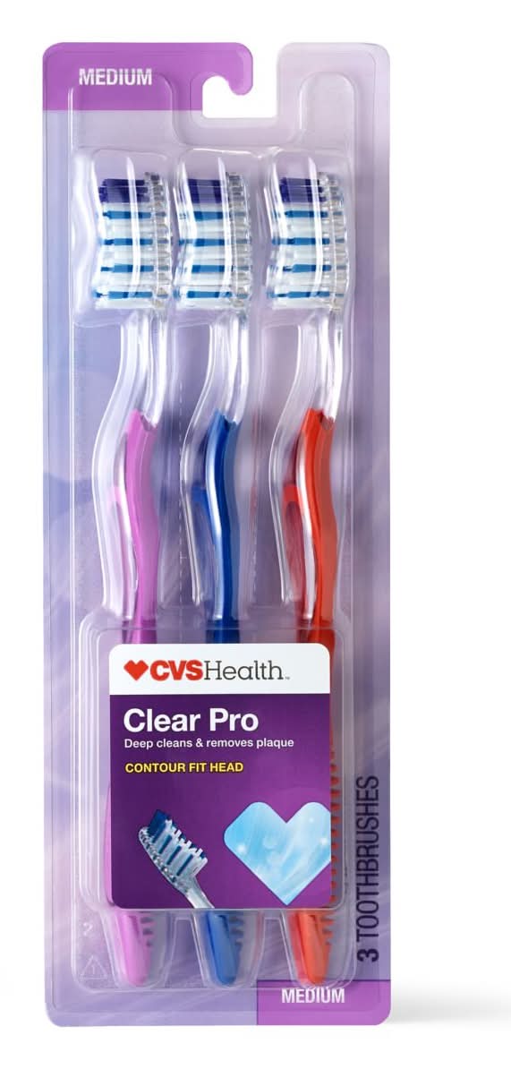 Cvs Clear Pro Toothbrush, Medium Bristle, 3 Ct
