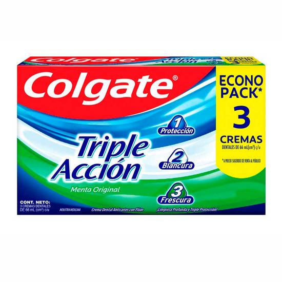 Colgate pasta dental triple acción menta original (3 pack, 66 ml)