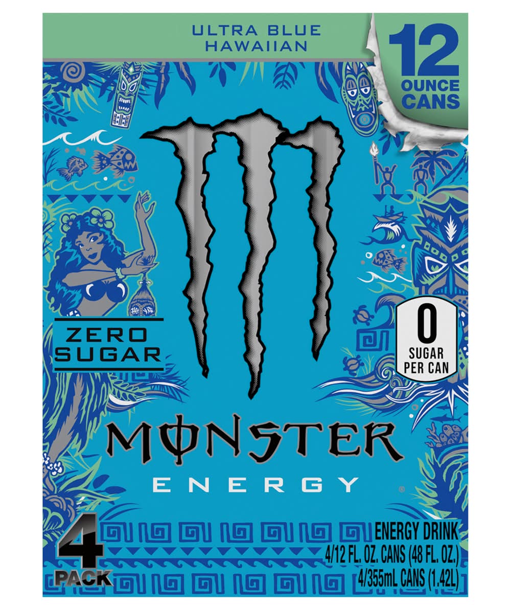Monster Energy Energy Drink, Ultra Blue Hawaiian (4 x 12 fl oz)
