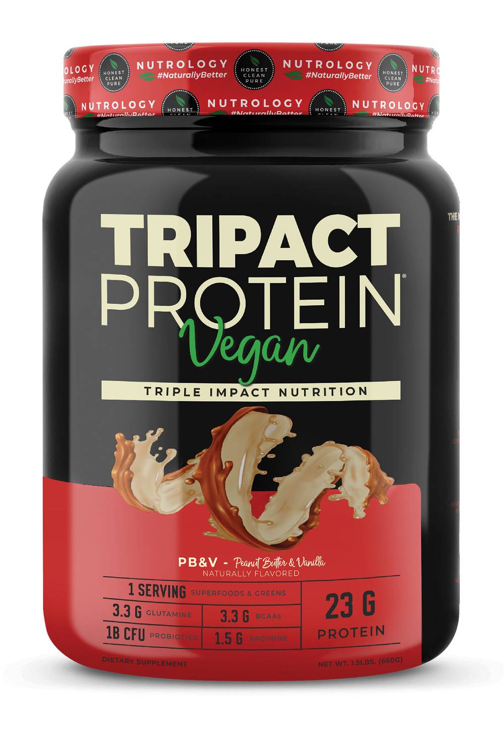 Nutrology Tripact Vegan Protein Powder, Peanut Butter-Vanilla (1.5 lbs)