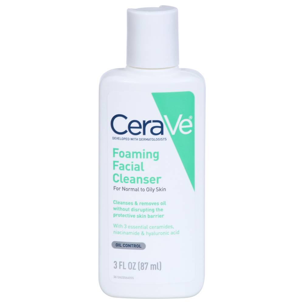 CeraVe Travel Size Foaming Face Cleanser For Normal To Oily Skin With Hyaluronic Acid (3 fl oz)