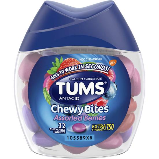 TUMS Antacid Chewy Bites, Assorted Berries Chewable Tablets, 32 CT