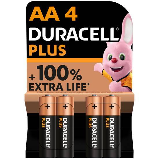 Duracell piles alcalines aa plus 1,5v lr6 mn1500, 4 piles