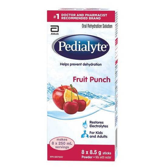 Pedialyte bâtonnets de poudre punch aux fruits - electrolyte powder fruit punch (8 x 8.5 g)