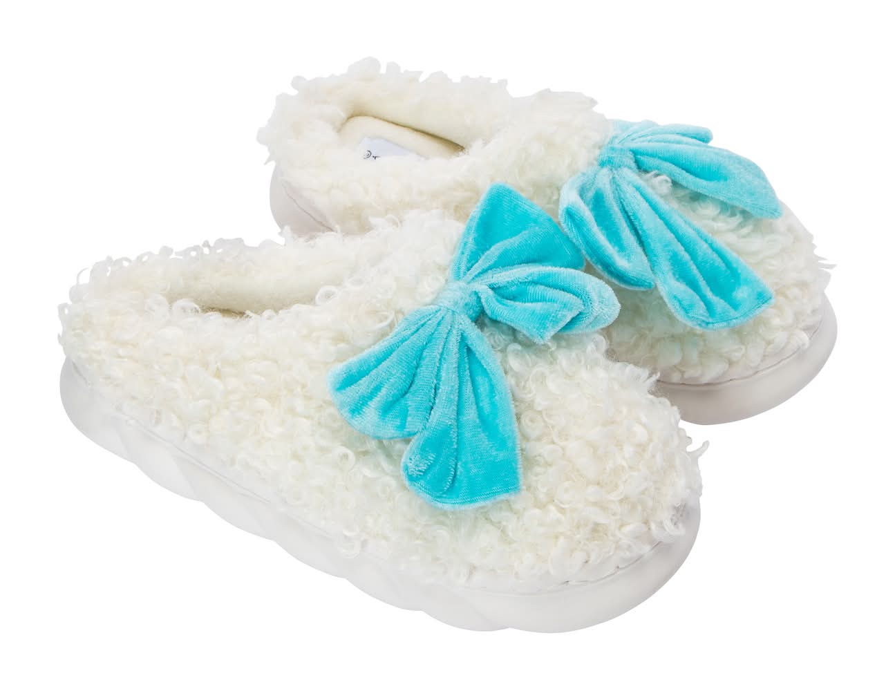 Ladies Fluffy Bow Slippers 9 White