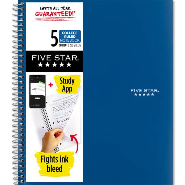 Five Star Wire-Bound Notebook College Ruled Pacific Blue Sheets ( 200 ct)